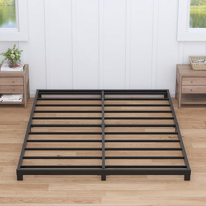 Nailsong 3 Inch Bed Frame King Size Low Profile, King Bed Frame No Box Spring Needed, Heavy Duty Metal, Easy Assembly, Black