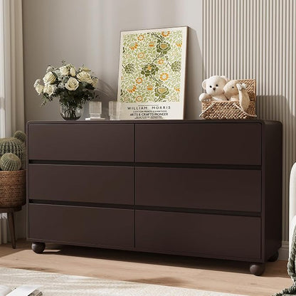 MAISONARIA Mid-Century 3-Piece Dresser Bedroom Set, 6 Drawer Dresser & 2 Drawer Nightstands with Curved Profile Design & Handle Free, Wood Chest of Drawers for Bedroom, Living Room, Hallway, Brown