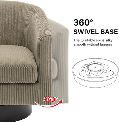 Swivel Barrel Accent Chair, Modern Round Corduroy Fabric Arm Chair for Living Room, Bedroom, Comfy Club Reading Chairs for Adults (Corduroy Camel, Set of 4)