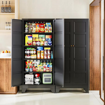 Letaya 72" H Metal Storage Cabinet with 2 Doors and 4 Shelves,Tall Kitchen Pantry Cabinets,Utility Pantry Organizers for Cupboard/Dining/Bathroom/Home Office/Garage (Black, 72" H x 18" D x 33.5" W)