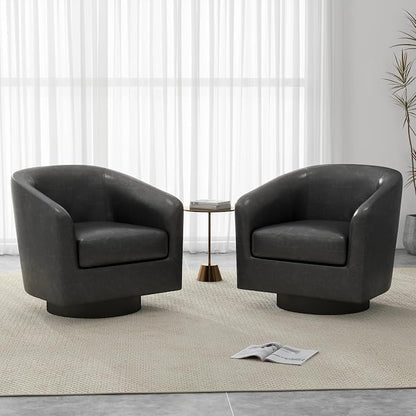 Faux Leather Swivel Accent Chair, Upholstered Barrel Chairs for Living Room, Small Club Chair Modern Single Sofa Bedroom Reading Seat - Black, Set of 4