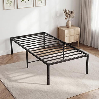 DUMOS Twin Size 16 Inch Bed Frame - Metal Platform Bed Frame Mattress Foundation with Steel Slat Support, No Box Spring Needed, Storage Space Under Base, Easy Assembly, Black