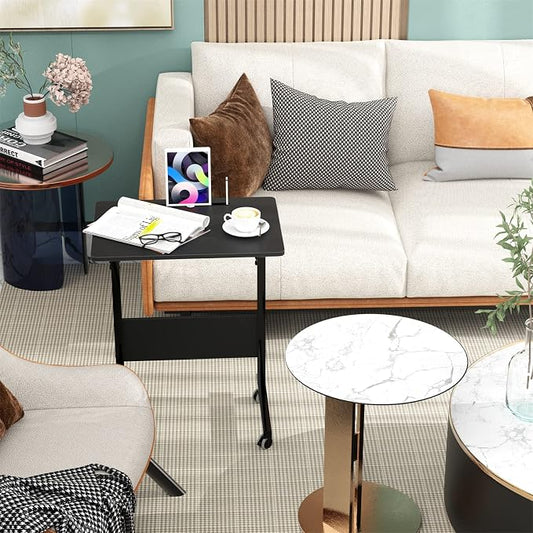 Side Table,31.5in/21.6in Adjustable Laptop Stand Portable Cart Tray Bedside Computer Table,Sofa Side Bed Table with Wheels