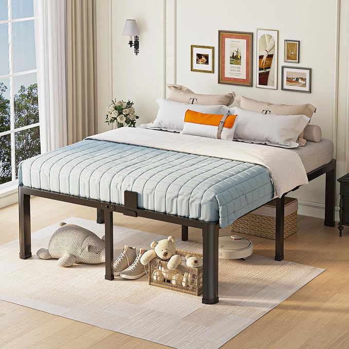 Yitong Angel 18 inch King Size Bed Frame with Round Corner Legs Mattress Slide Stopper,3500 lbs Heavy Duty Metal Platform,Steel Slat Support,No Box Spring Needed,Easy Assembly,Noise Free