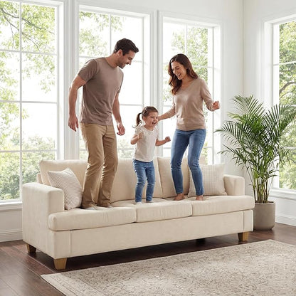 Apicizon Cloud Couches Living Room Furniture Sets, 3 Seater Sofa & 3 Seater Sofa for Bedroom, Comfy Chenille Couch Sleeper Sofa for Apartment Lounge, White Chenille