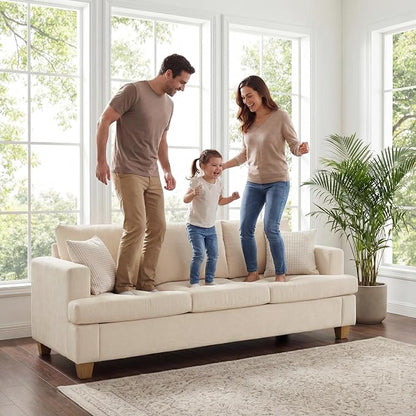 Apicizon 89" 3 Seater Modern Sofa, Chenille Couch for Living Room, Comfy Couch Sofa with Removerable Cushion for Office Bedroom, White