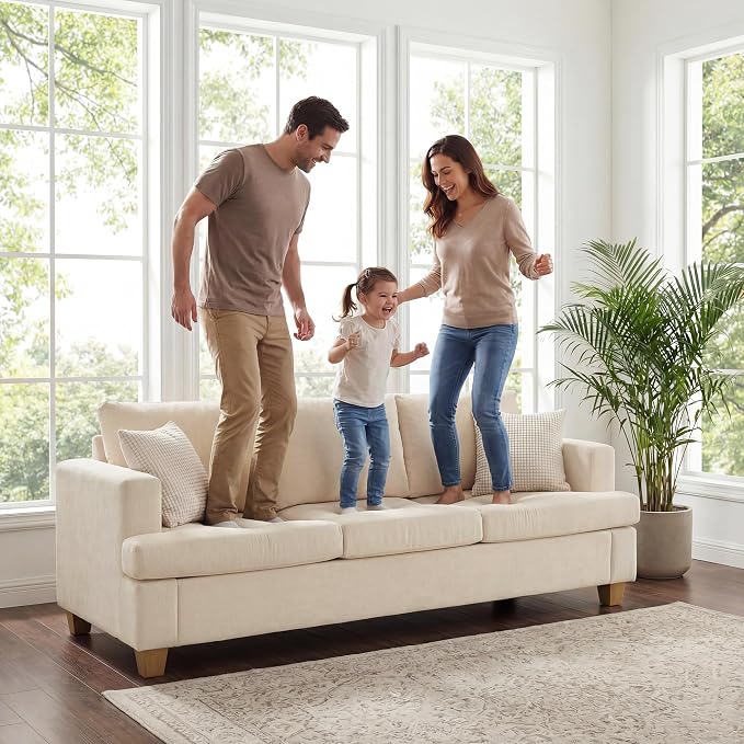 Apicizon Cloud Couches Living Room Furniture Sets, Loveseat Sofa Set of 2 & 3 Seater Sofa for Bedroom, Comfy Chenille Couch Sleeper Sofa for Apartment Lounge, White Chenille