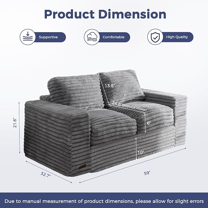 MAXYOYO Boneless Loveseat Sofa Couch for Adults, Floor Bean Bag Couch Sofa | Faux Fur Sofa with Armrests and Back Support, Plush Foam Filled Lounge Couch, Cozy Bean Bag Couch for Living Room, Apartment