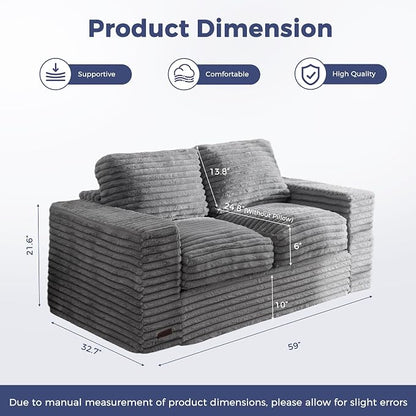 MAXYOYO Boneless Loveseat Sofa Couch for Adults, Floor Bean Bag Couch Sofa | Faux Fur Sofa with Armrests and Back Support, Plush Foam Filled Lounge Couch, Cozy Bean Bag Couch for Living Room, Apartment