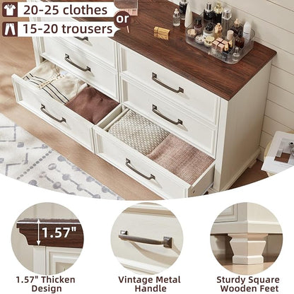 SAVOR LIFE Farmhouse Dresser and Nightstand Sets of 3 Piece, 6 Drawer Dresser and 2 Drawer Nightstand Set, Rustic Wood Bedroom Furniture Set for Home,Hallway,White