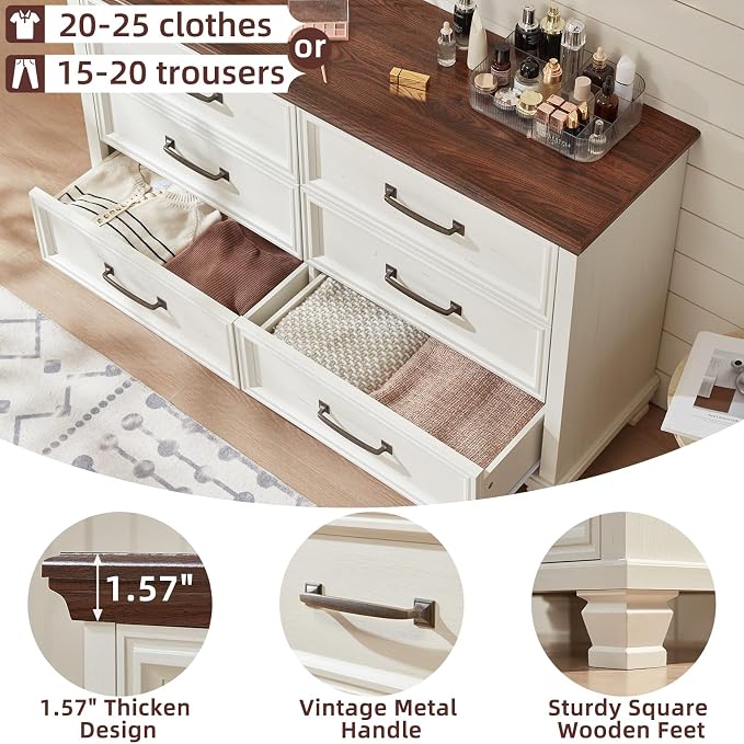 SAVOR LIFE Farmhouse Bedroom Dresser and Nightstand Sets 4 Piece, 5/6 Drawer Dresser & 2 Drawer Nightstand Set for Home, Bedroom, Hallway, White