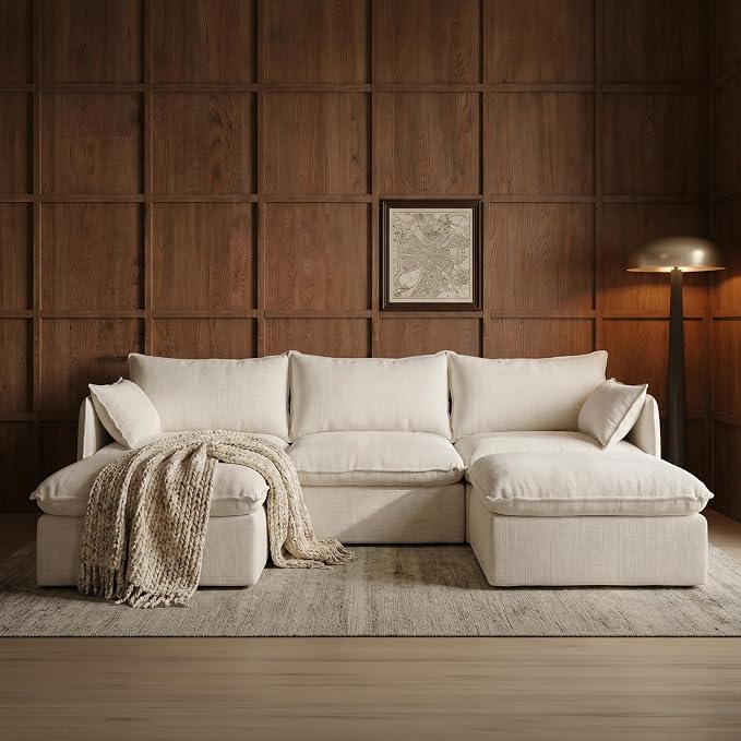 Cloud Modular Sectional Sofa, Oversized Deep Seat Comfort, Linen Blend | Fully Removable Washable Covers, Memory Foam Seat Cushions, Storage Ottoman, Premium Fabric