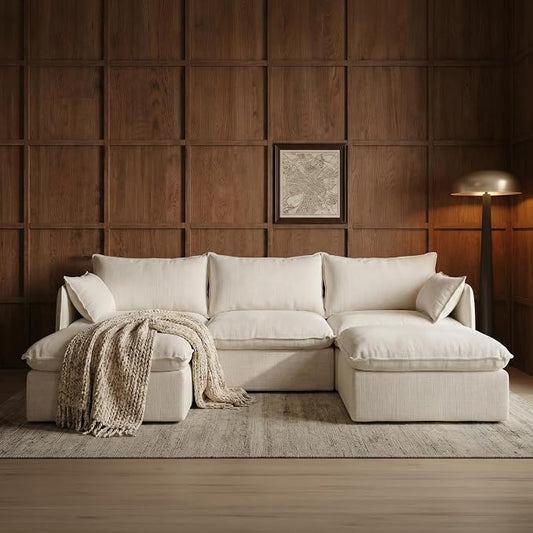 Cloud Modular Sectional Sofa, Oversized Deep Seat Comfort, Linen Blend | Fully Removable Washable Covers, Memory Foam Seat Cushions, Storage Ottoman, Premium Fabric