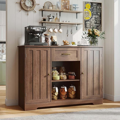 Gizoon 45" Kitchen Sideboard Buffet Cabinet with Storage Coffee Bar Cabinet with Drawer, Kitchen Pantry Storage with Door and Shelves for Bathroom and Living Room, Dark Brown