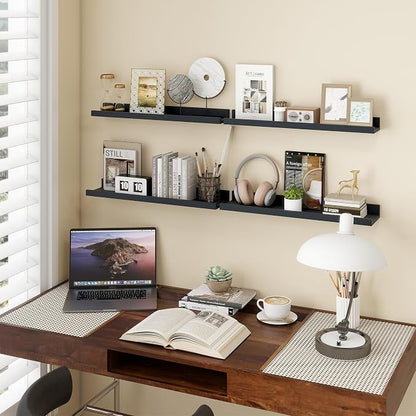 Axeman Picture Ledge Shelf | 24 Inch Black Floating Shelves Set of 4 | Rustic Wood Wall Shelves with Lip | 24" Black Picture Shelves for Wall with Ledge | Photo Shelves