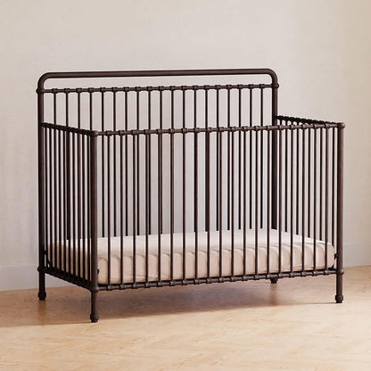 Namesake Winston 4-in-1 Convertible Crib w/ Wheels, Vintage Iron | GREENGUARD Gold Certified - Portable, Metal Baby Crib w/ Removable Wheels - Converts to Toddler Bed, Daybed & Full-Size Bed