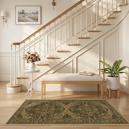 RELEANY Area Rugs Runner 2'6"x5' Washable Non-Slip, Floral Vintage Distress Medallion Carpet for Kitchen Hallway Bedroom Beside Laundry Room Bathroom, Brown Dark Brown