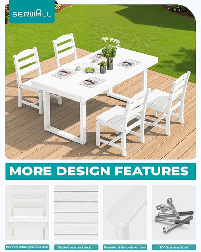 SERWALL HDPE Outdoor Dining Set for 4, 67'' Patio Table and Chairs Set | with Armless Seat