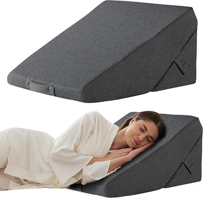 Wedge Pillow for Sleeping, Adjustable 9&12 Inch Foldable Bed Wedge Pillow Set, Orthopedic Memory Foam Triangle Pillows Wedge, 7-in-1 Elevated Pillows for Leg and Back Support, Dark Grey