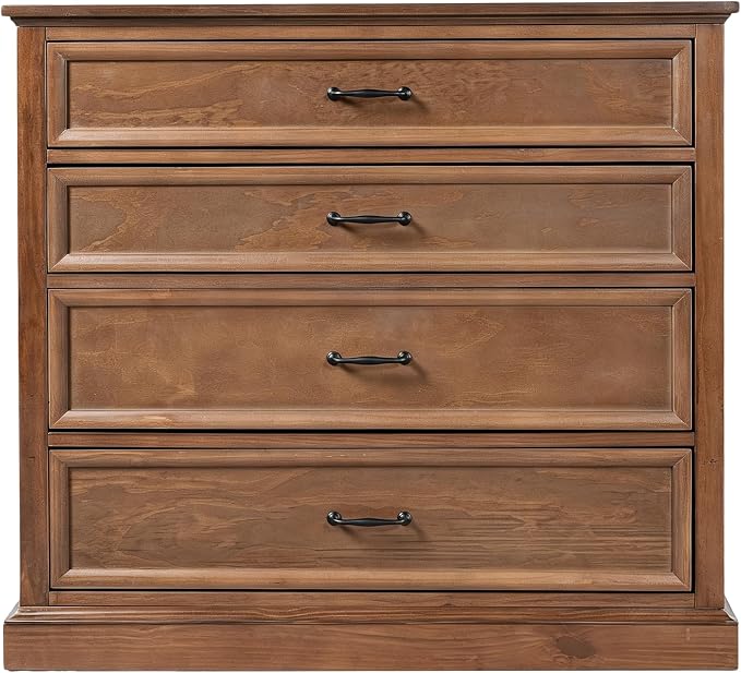 Harper & Bright Designs 4 Piece Bedroom Set, Farmhouse Queen Size Bedroom Furniture Sets with Wooden Platform Bed Frame, Bedroom Furniture Sets with 2 Storage Nightstands and Dresser, Walnut