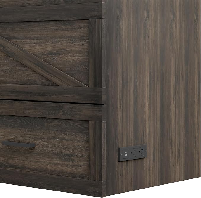 Bellemave Queen Murphy Bed with Charging Station and Storage, Farmhouse Murphy bedframe with Foldable Panel, Noisy Free, for Guest Bedroom, Living Room, Office, Rustic Gray