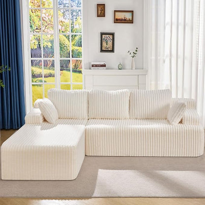 Hobestluk Boneless Couch Modular Sectional Sofa L-Shape Oversized Chaise | 108" Left Facing Chaise White,Memory Foam,Removable Cover,Non-slip Bottom,No Assemble Required,Living Room Furniture