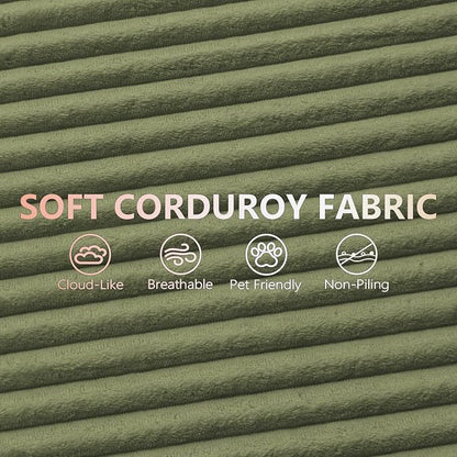 95" Cloud Sectional Couch with L-Shape Chaise, Modular Comfy Sofa Chaise Longue, Upholstered Corduroy Couches Sleeper with Deep Seat for Living Room Bedroom, No Assembly Required(Green, Right Facing)