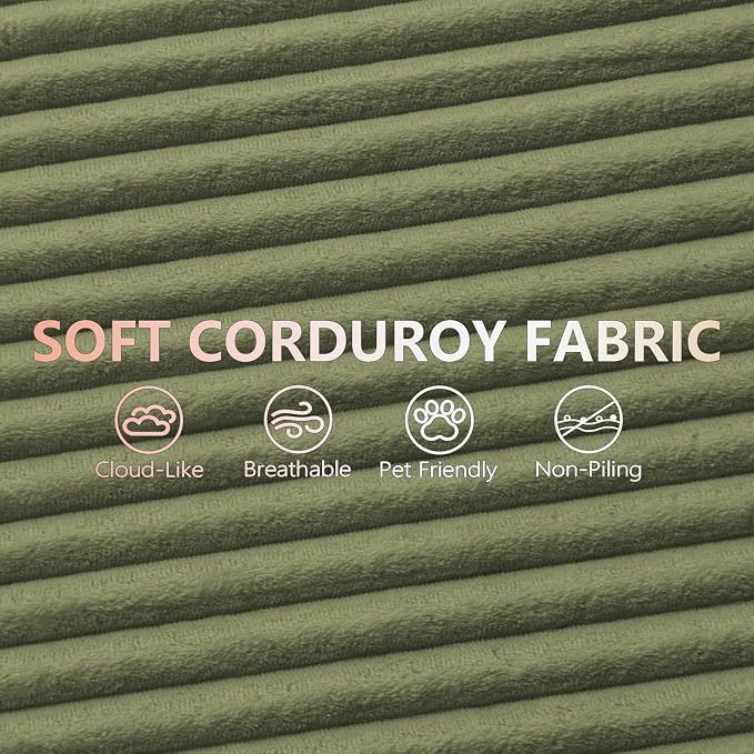 95" Cloud Sectional Couch U-Shaped Chaise with Ottoman, Corduroy Boneless Couch for Living Room Bedroom, Deep-Seat Upholstered Modular Cloud Sofa, No Assembly Required (Green, Left Facing Chaise)