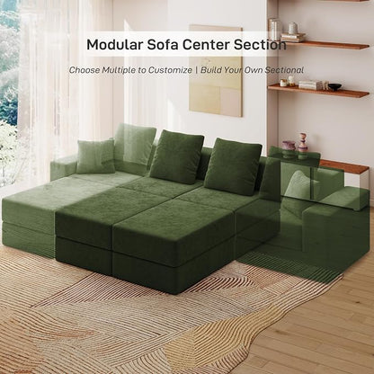 Living&Giving Cloud Sectional Couch for Living Room, Modular Boneless Couch with 1 Ottoman, Middle-seat Can Be Combined with Modular Sofa, Customizable Layout for Any Space, Green