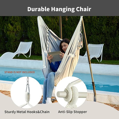 CHULIM Hanging Hammock Chair Swing MAX 500 lbs Outdoor Hanging Chair with Footrest Indoor Swing Chair with Portable Steel Spreader Bar and Hardware Kit for Bedroom Living Room Patio Porch - Grey