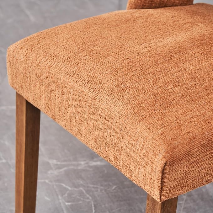 VKNOW Wooden Dining Chairs Set of 2, Modern Fabric Upholstered Dining Room Chair Kitchen Chairs, Farmhouse Dinner Chair for Kitchen Dining Room, Orange