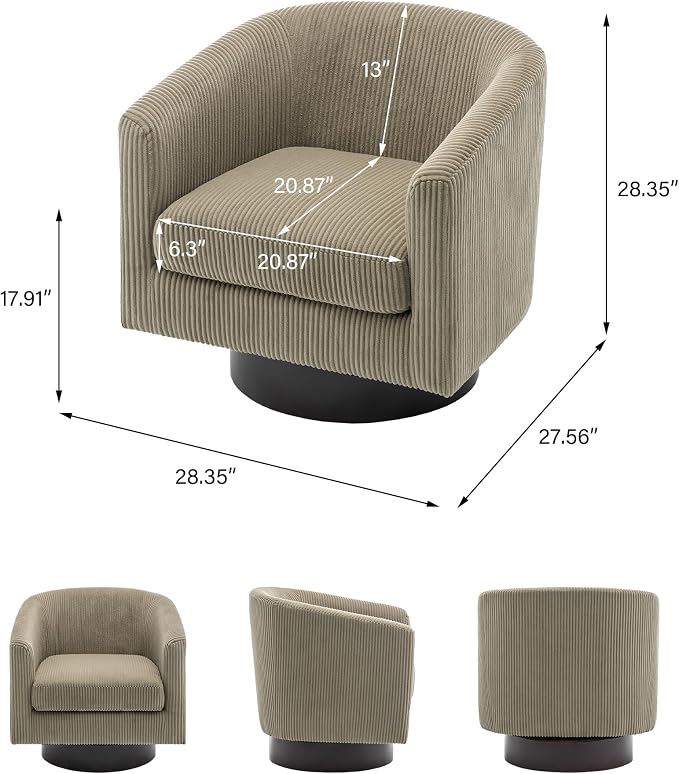 Swivel Barrel Accent Chair, Modern Round Corduroy Fabric Arm Chair for Living Room, Bedroom, Comfy Club Reading Chairs for Adults (Corduroy Camel, Set of 1)