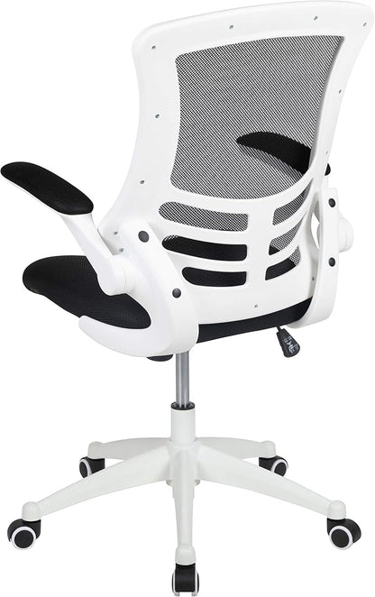 Flash Furniture Kelista Office Chair, Ergonomic, Mid-Back, White Frame, Black Mesh with Swivel