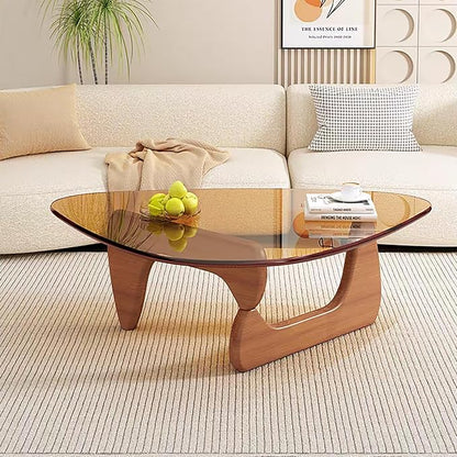 Mid Century Modern Glass Coffee Table, Coffee Table for Living Room, Noguchi Coffee Tables,Suitable for Bedroom Living Room Reception Office Tables (Walnut/Brown, ML)