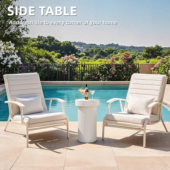 24" Pedestal Side Table, Round Fluted 3-in-1 Coffee Accent Table | Durable Lightweight Round Table, Decorative Patio Outdoor GardenStool Art for Poolside, Balcony, Living room.
