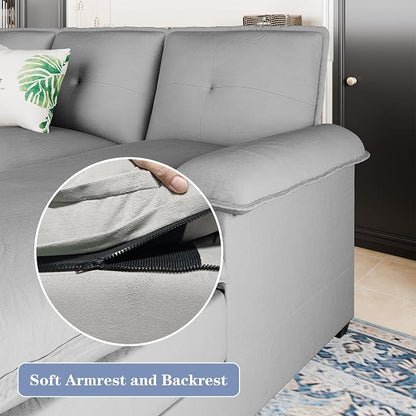 110" Sectional Couches for Living Room,U Shaped Big Sofa Couch with Double Chaise,Modern 4 Seat Modular Sofa Couches with Thick Cushion & Soft Backrest,New Grey