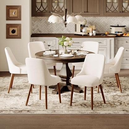 MALOL Upholstered Dining Chairs Set of 6, High-Back Dining Room Chair with Wood Legs, Padded Kitchen Chairs for Dining Room/Restaurant/Cafe, Beige