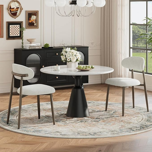 MALOL Dining Chairs Set of 2, Upholstered Kitchen & Dining Room Chairs with Curved Back and Bronze Metal Legs, Comfortable Modern Dining Side Chairs for Dining Room, Kitchen, Beige