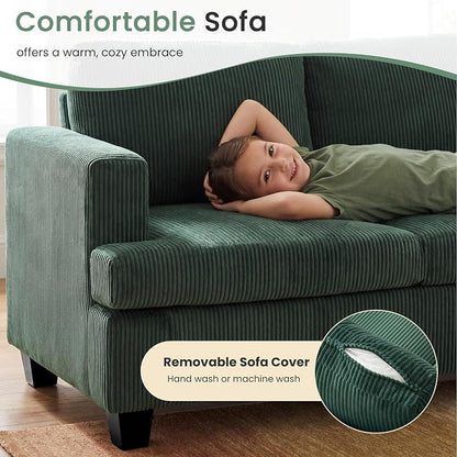 YOUDENOVA 2 Piece Set Comfy Sofa Couch, 3 Seater & Loveseat Sofa with Deep Seats, Modern Sleeper Couch for Living Room, Green Corduroy