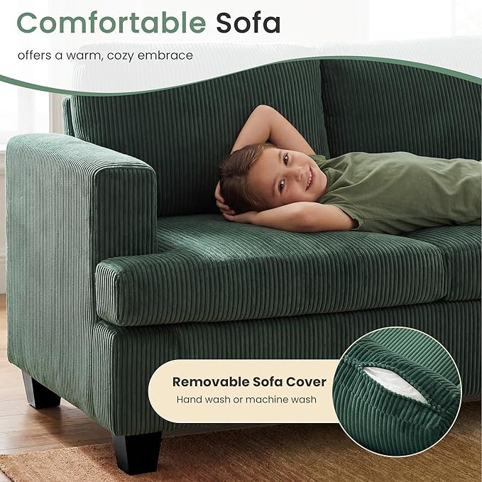 YOUDENOVA Sofa, 63” Comfy Loveseat Sofa with Deep Seats, Couch for Living Room, Modern Sleeper Couch, Green Corduroy