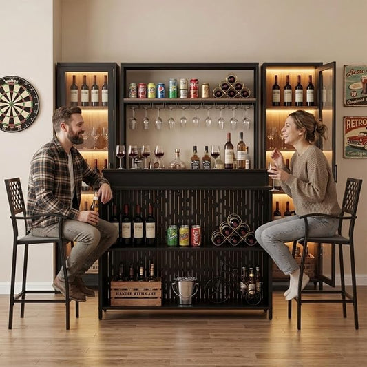 Kozyard Home Bar Cabinet with Storage Cabinet and Shelves, Black Indoor Bar Cabinet for Kitchen, Dining Room, Living Room, Home Bar Furniture
