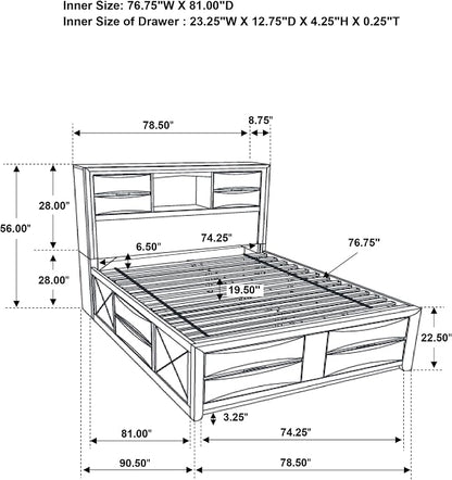 Coaster Home Furnishings Briana Transitional 5-Piece Bedroom Set Eastern King Size Storage Bookcase Bed Frame 56-inch Headboard Black 202701KE-S5