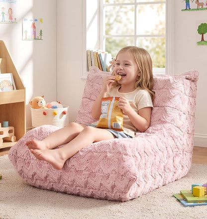 Hobestluk Small Bean Bag Chair Faux Fur Fabric BeanBag Couch for Playroom | Pink Chevron,Ergonomic Design,Memory Foam,Strong Supportive,No Assembly Required,Decorative Style for Living Room Bedroom