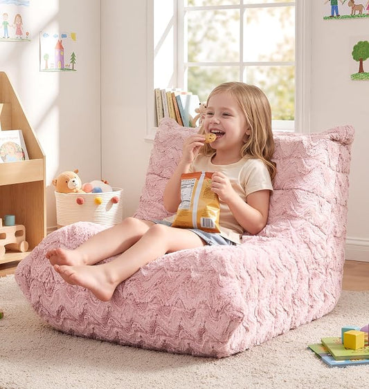 Hobestluk Small Bean Bag Chair Faux Fur Fabric BeanBag Couch for Playroom | Pink Chevron,Ergonomic Design,Memory Foam,Strong Supportive,No Assembly Required,Decorative Style for Living Room Bedroom