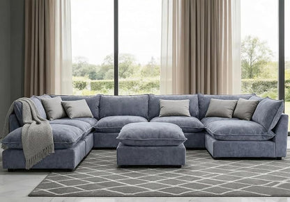 Iroomy Modular Sectional Sofa, Oversized Chenille Cloud Couch, Deep Comfy Seat, 8-Seater Sofas Couches for Living Room, Dusty Blue