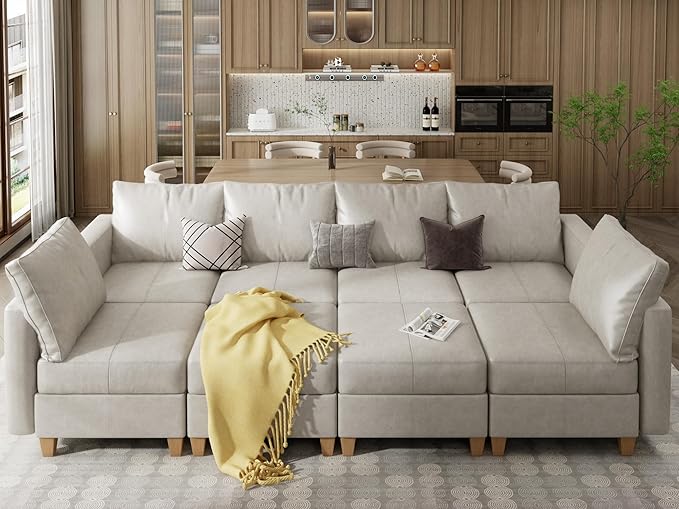 EASE MOOSE Modular Sofa Sectional Couch with Storage Ottomans,U Shaped Faux Leather Sectional Modular Couch