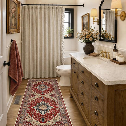 RELEANY Area Rugs Runner 2'x6' Washable Non-Slip, Floral Vintage Distress Medallion Carpet for Kitchen Hallway Bedroom Beside Laundry Room Bathroom, Red Blue