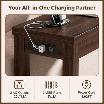 Cyclysio 47" Console Table with Charging Station, 13.8" Deep Farmhouse Sofa Table Behind Couch with 2 AC Outlets & 3 USB Ports, Entryway TV Console or Compact Home Office Desk, Black Walnut