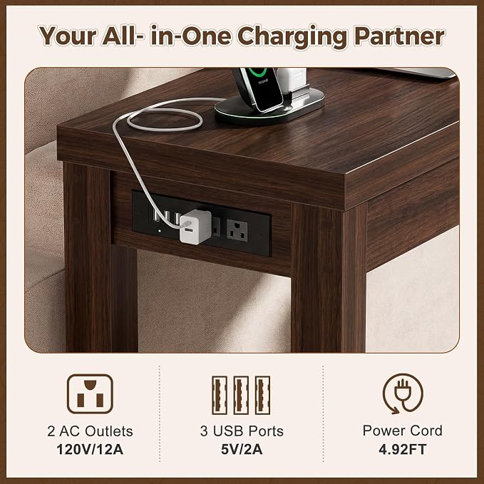 Cyclysio 63" Console Table with Charging Station, 13.8" Deep Farmhouse Sofa Table Behind Couch with 2 AC Outlets & 3 USB Ports, Long Entryway TV Console or Home Office Desk, Black Walnut