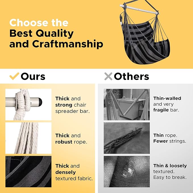 ADVOKAIR Hammock Chair Swing, Heavy-Duty Hanging Rope Swing Seat Supports 500 Lbs, Ideal for Outdoor Patio, Backyard, Porch, Deck & Indoor Bedroom Use
